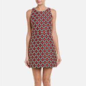 Milly Red Black White Mini Sheath Dress sleeveless textured geometric print 10